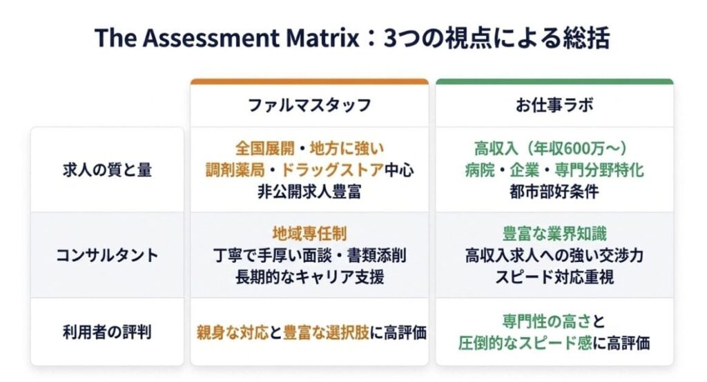 ファルマスタッフとお仕事ラボを3つの視点で徹底比較