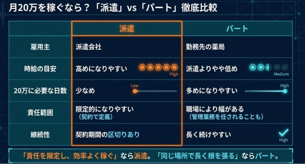薬剤師パートと派遣、月20万稼ぐならどちらの働き方?