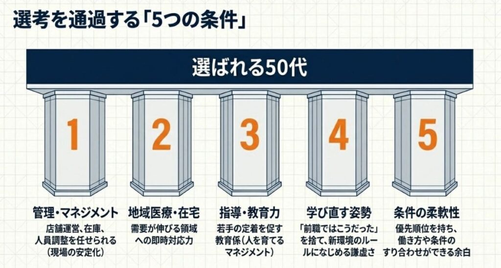 【選ばれる5つの条件】50代薬剤師が採用される人の共通点