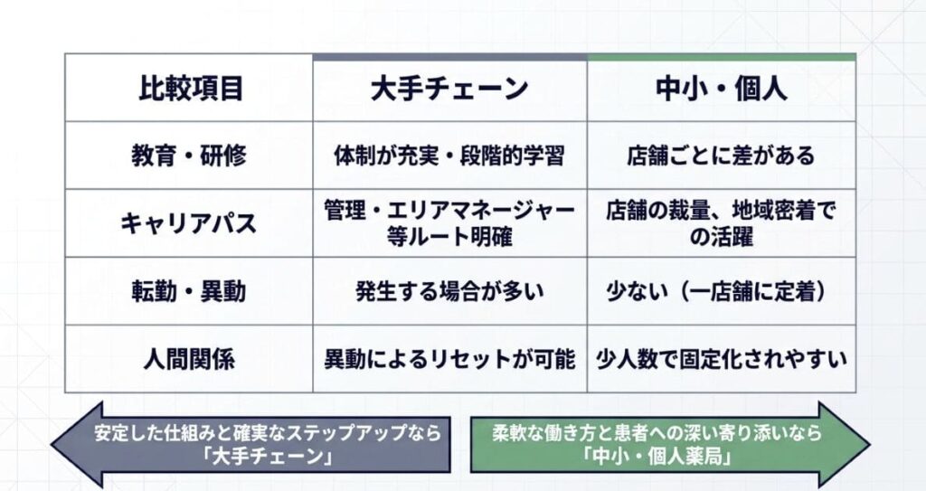 大手チェーンと中小・個人薬局の違い