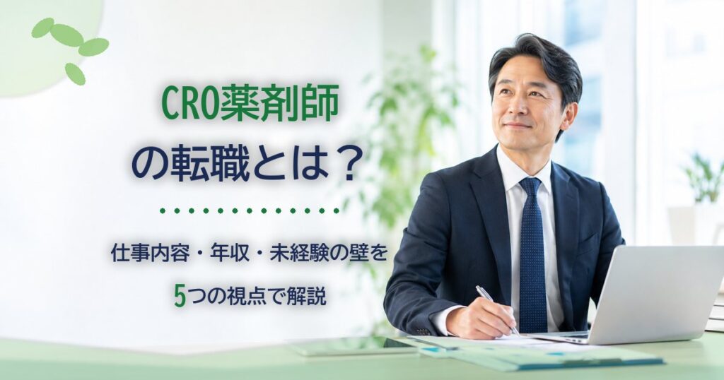 明るいオフィスでパソコンに向かうビジネスマン｜CRO薬剤師への転職