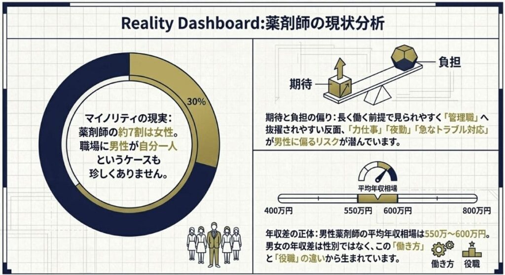男性薬剤師を取り巻く現状|少数派・年収・家計責任