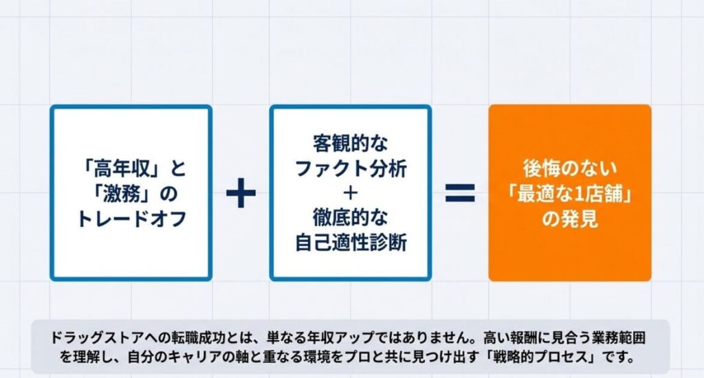 ドラッグストアは、調剤薬局や病院とは年収も働き方も大きく異なります。