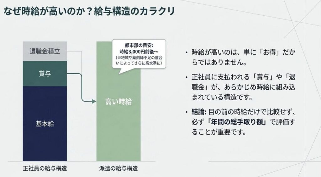 派遣薬剤師の時給・年収の目安(なぜ高めなのか)