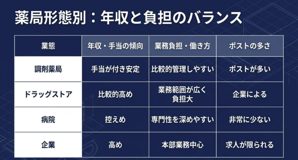 薬局形態別に見る年収の傾向