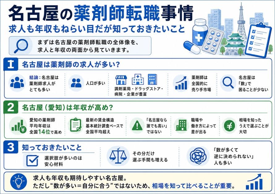 名古屋の薬剤師転職事情|求人も年収もねらい目だが知っておきたいこと