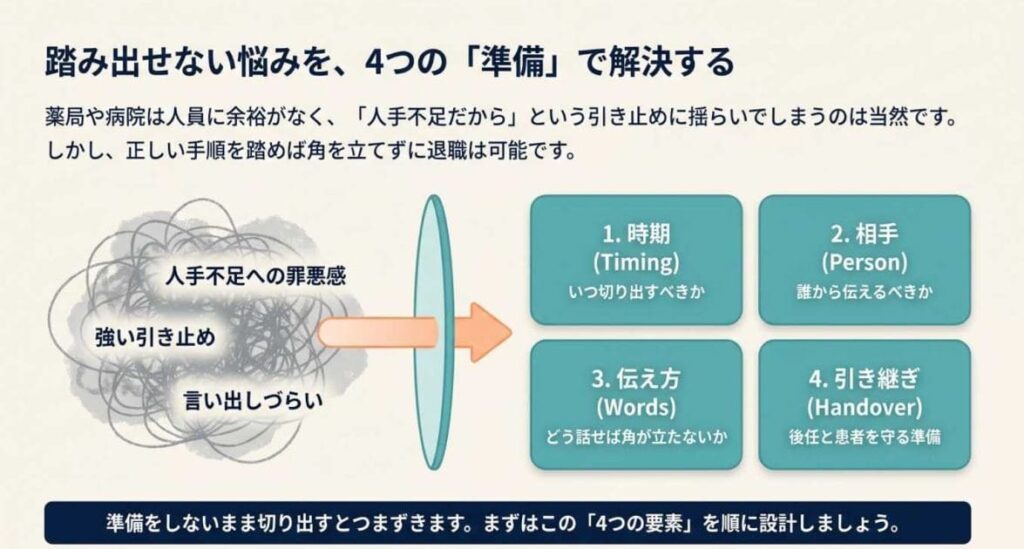 退職は時期・相手・伝え方・引き継ぎの順に準備