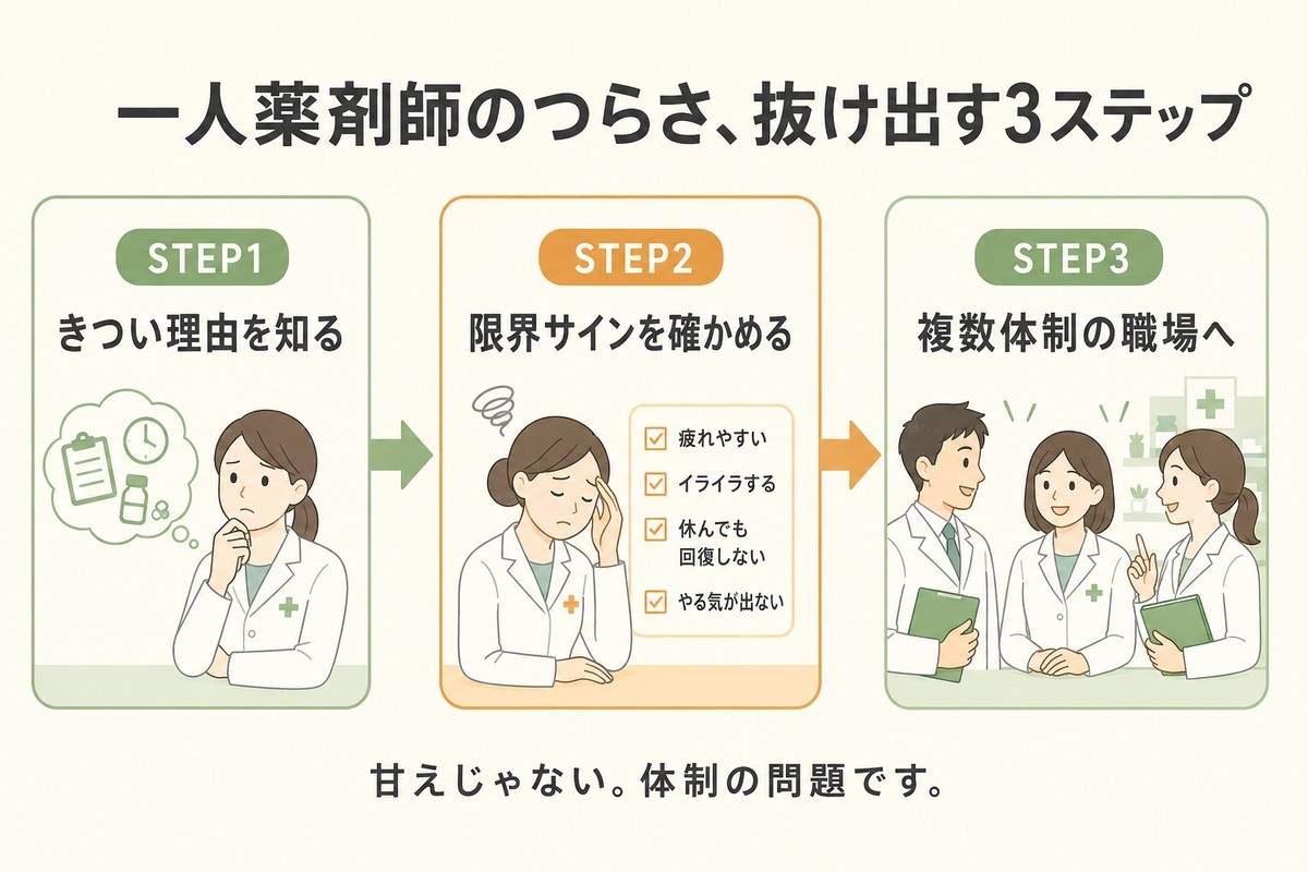 一人薬剤師のつらさを抜け出す3ステップ