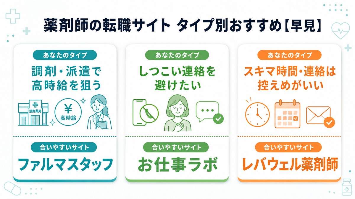 薬剤師転職サイト タイプ別の合いやすいサイト早見