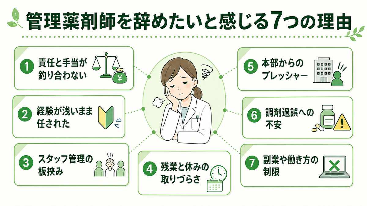 管理薬剤師を辞めたいと感じる7つの理由