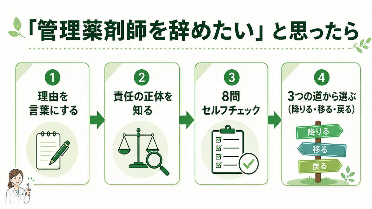 管理薬剤師を辞めたいと思ったときの流れ(理由の言語化・責任の理解・セルフチェック・3つの道)
