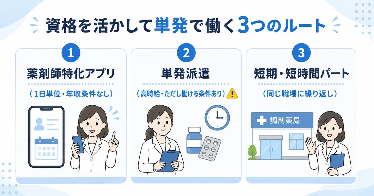 薬剤師が単発で資格を活かす3つのルート