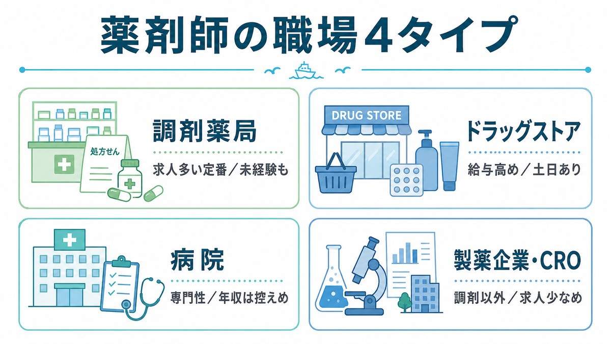 薬剤師の職場4タイプ