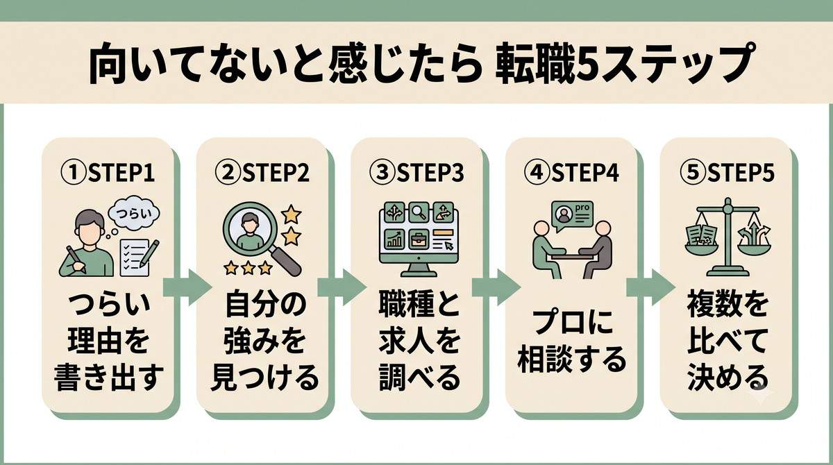向いてないと感じたら|転職を進める5ステップ