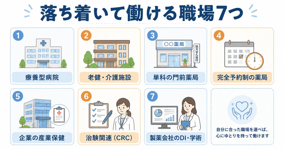のんびり働きたい薬剤師に向いている職場7つ