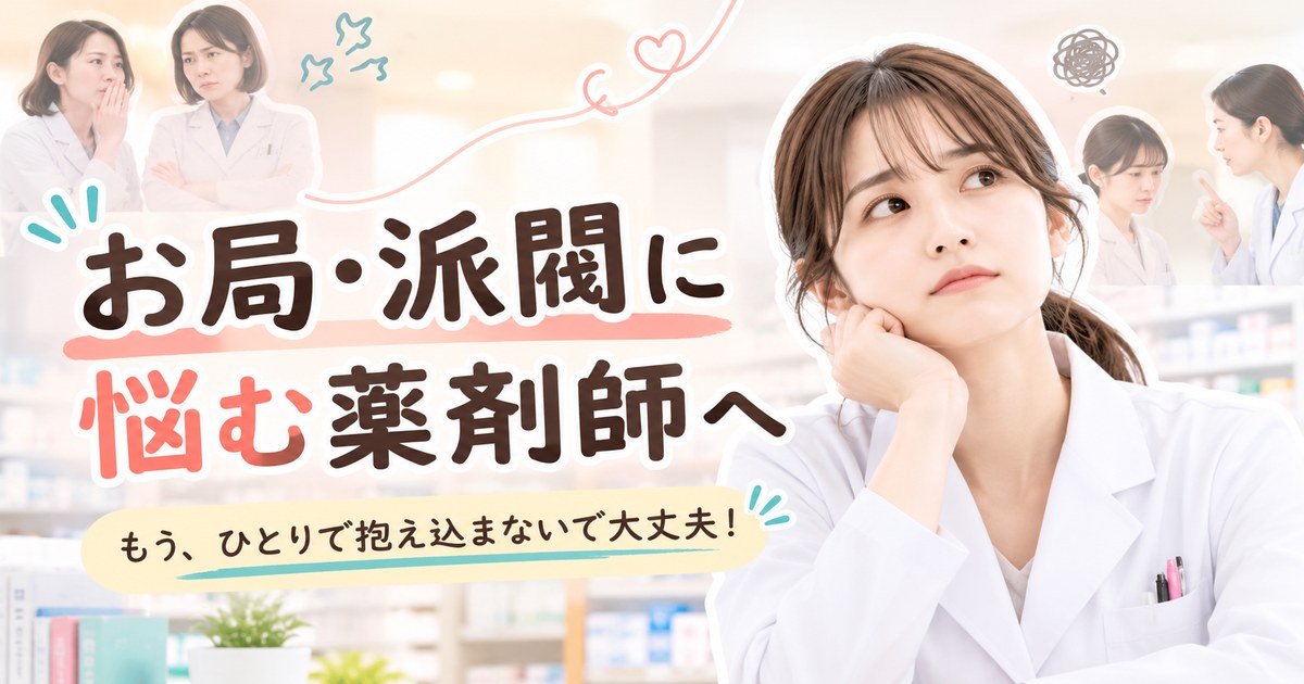 お局や派閥に悩む女性薬剤師のイラスト