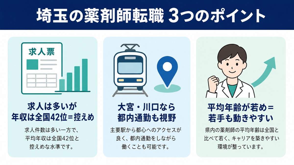 埼玉の薬剤師転職 3つのポイント