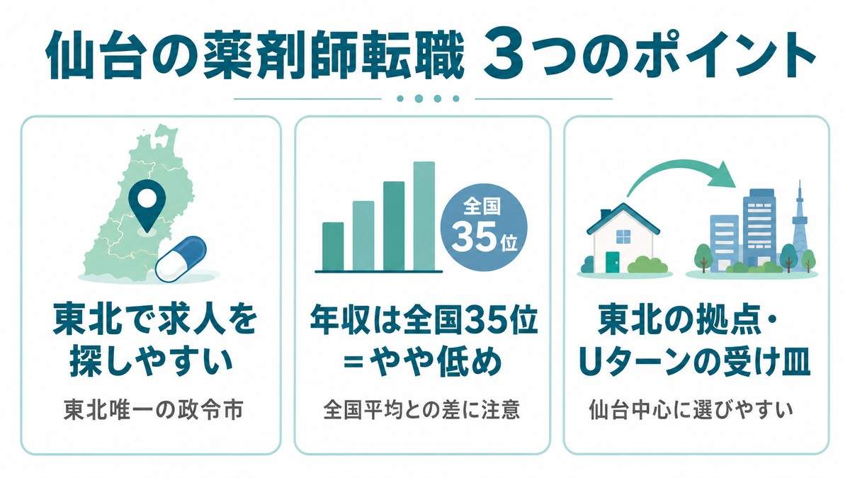 仙台の薬剤師転職 3つのポイント