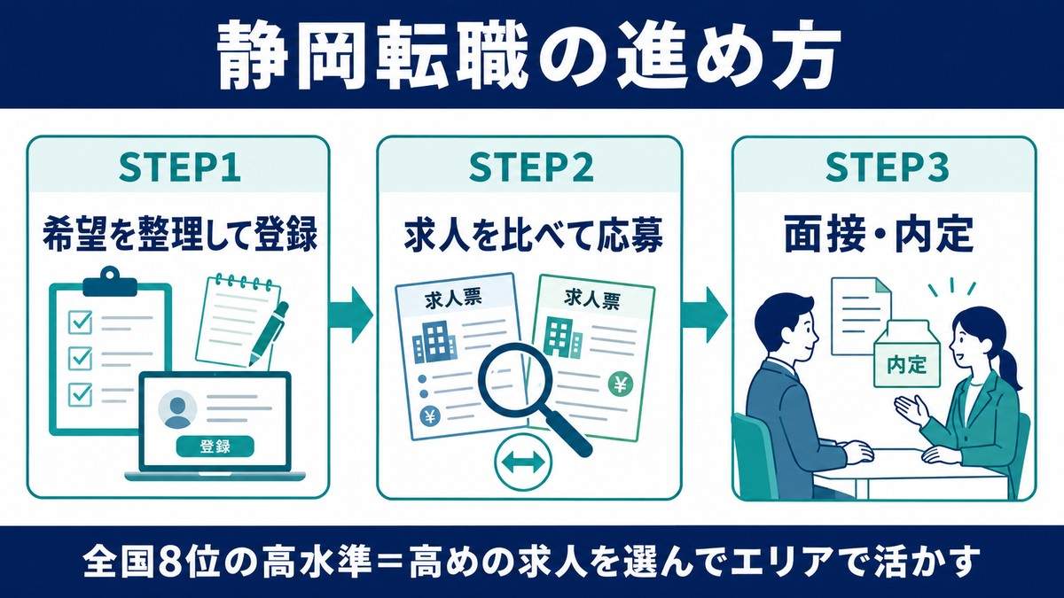 静岡転職の進め方3ステップ