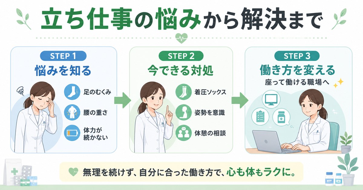 立ち仕事の悩みから対処・座れる職場までの流れ