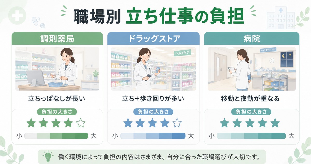 職場別に見る立ち仕事の負担の大きさ