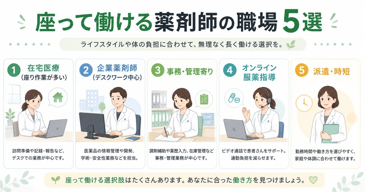 座って働ける薬剤師の職場5選