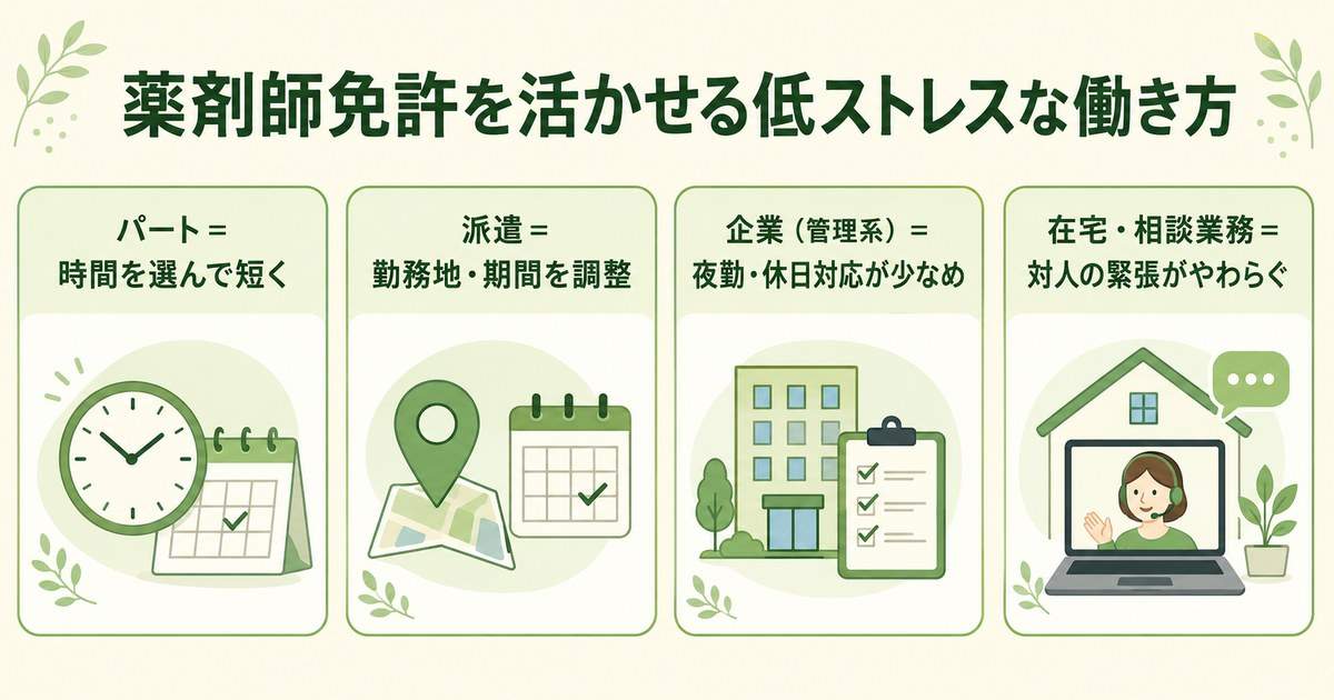 薬剤師免許を活かせる低ストレスな転職先