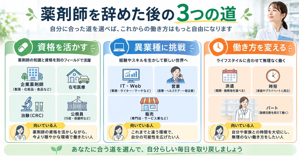 薬剤師を辞めた後の働き方・選択肢