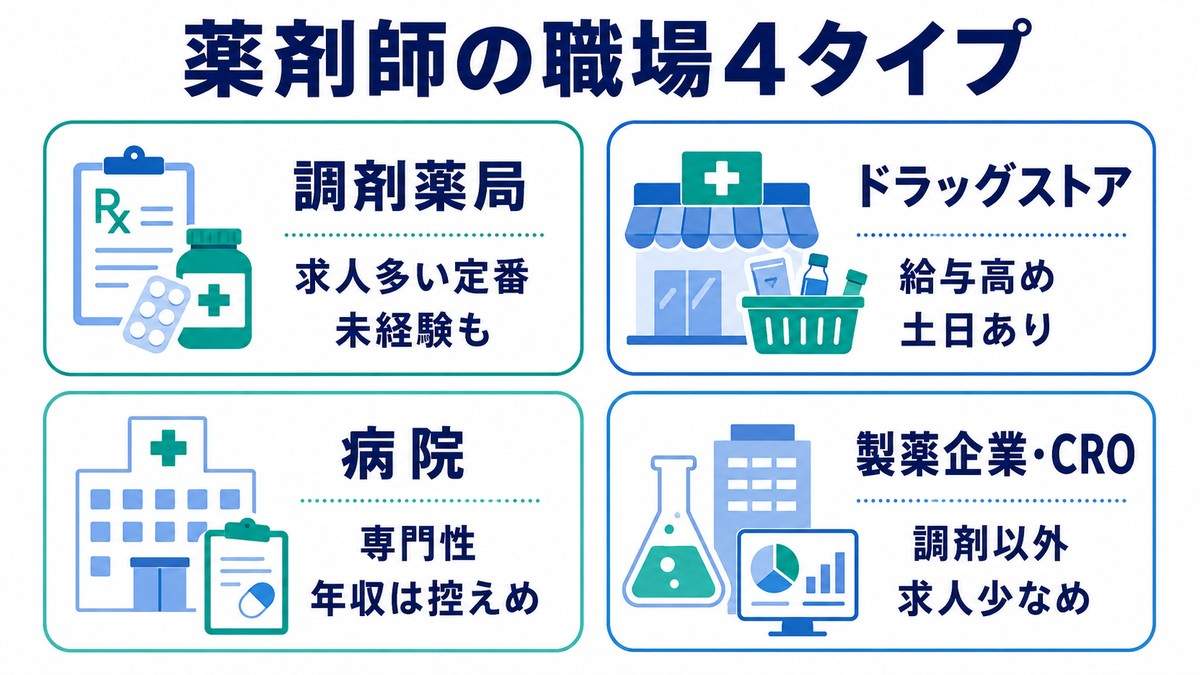 薬剤師の職場4タイプ